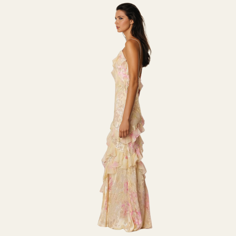 VENICE FLORAL CHIFFON MAXI DRESS