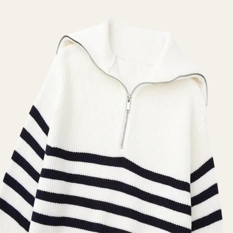 GENEVA STRIPED ZIP-UP SWEATER