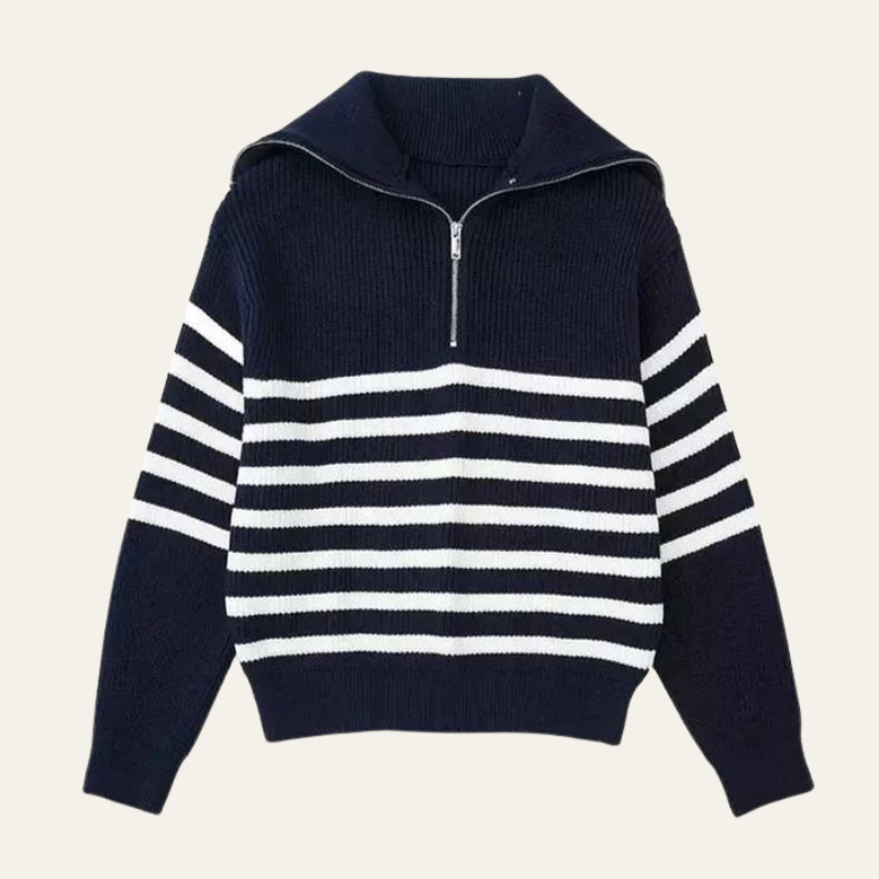 GENEVA STRIPED ZIP-UP SWEATER